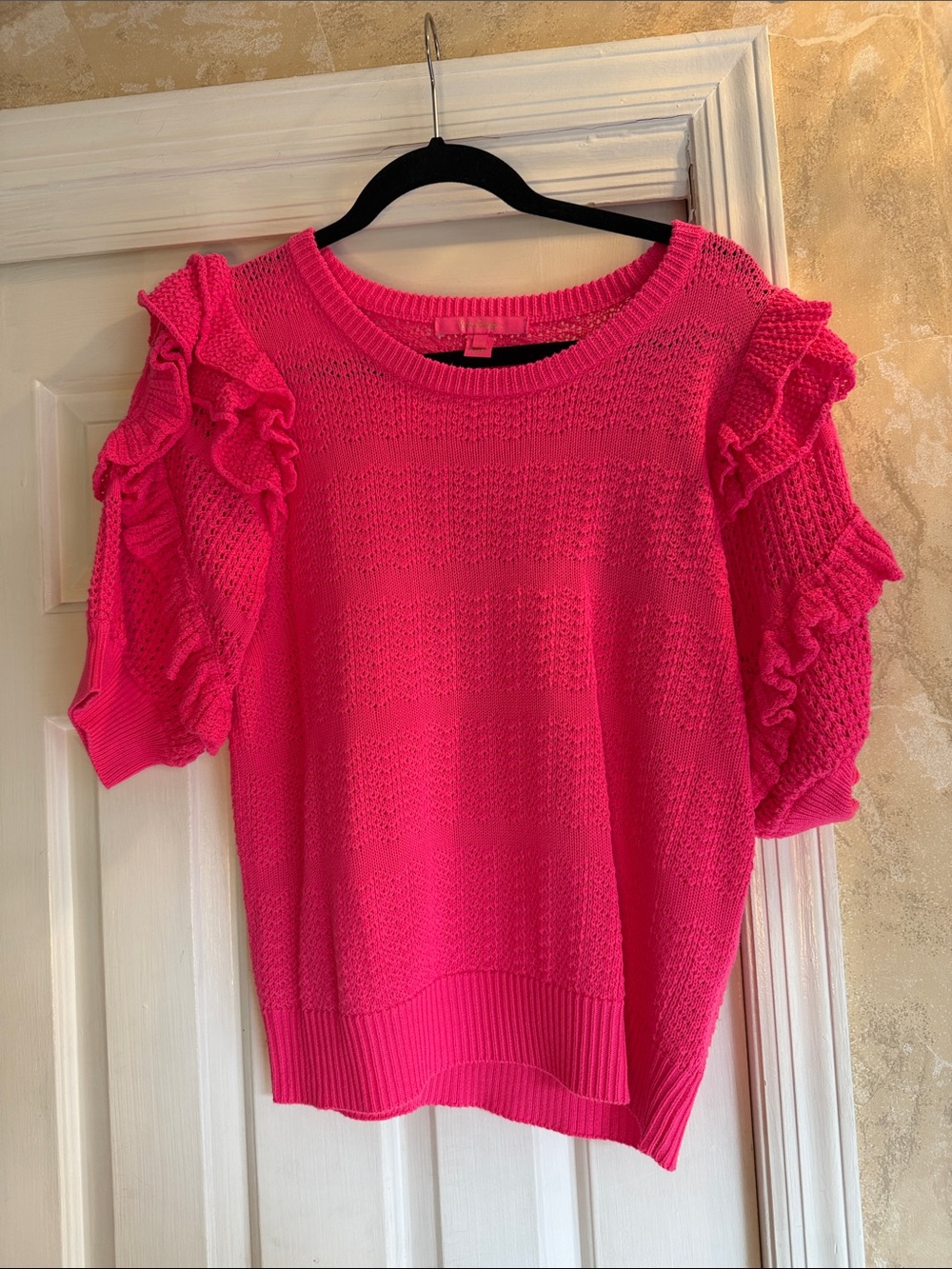 Lilly Pulitzer Hot Pink Ruffled Sleeve Women's Sweater